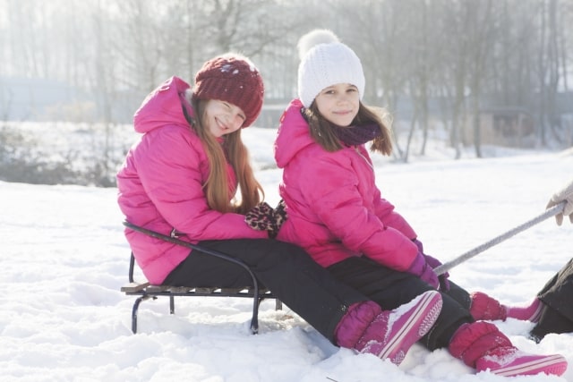 そりに乗る姉妹